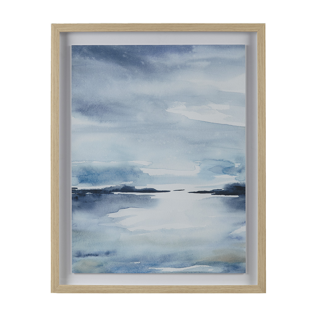 Sparkling Sea Framed Glass and Single Matted Abstract Landscape Coastal Wall Art