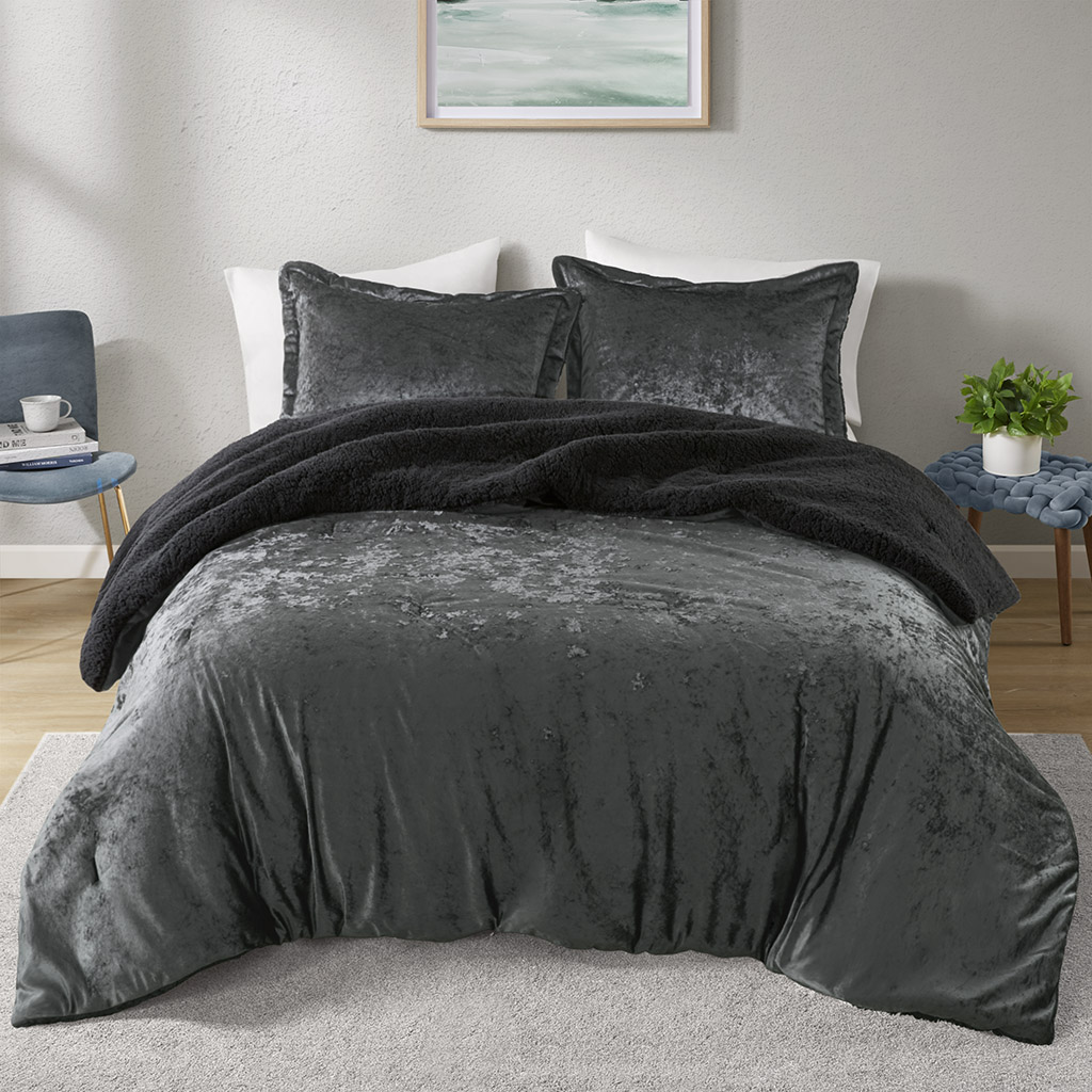 Mira Crushed Velvet Sherpa Reversible Comforter Set