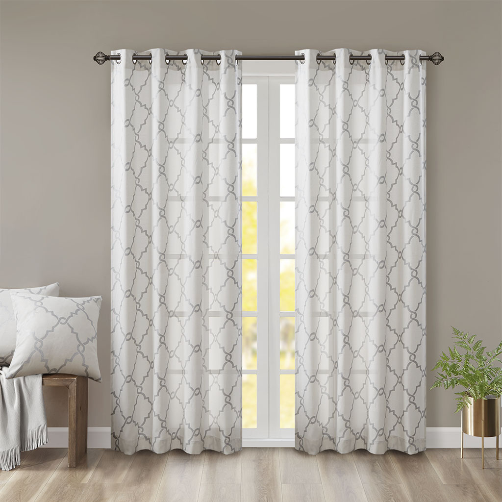 Saratoga Fretwork Print Grommet Top Window Curtain Panel