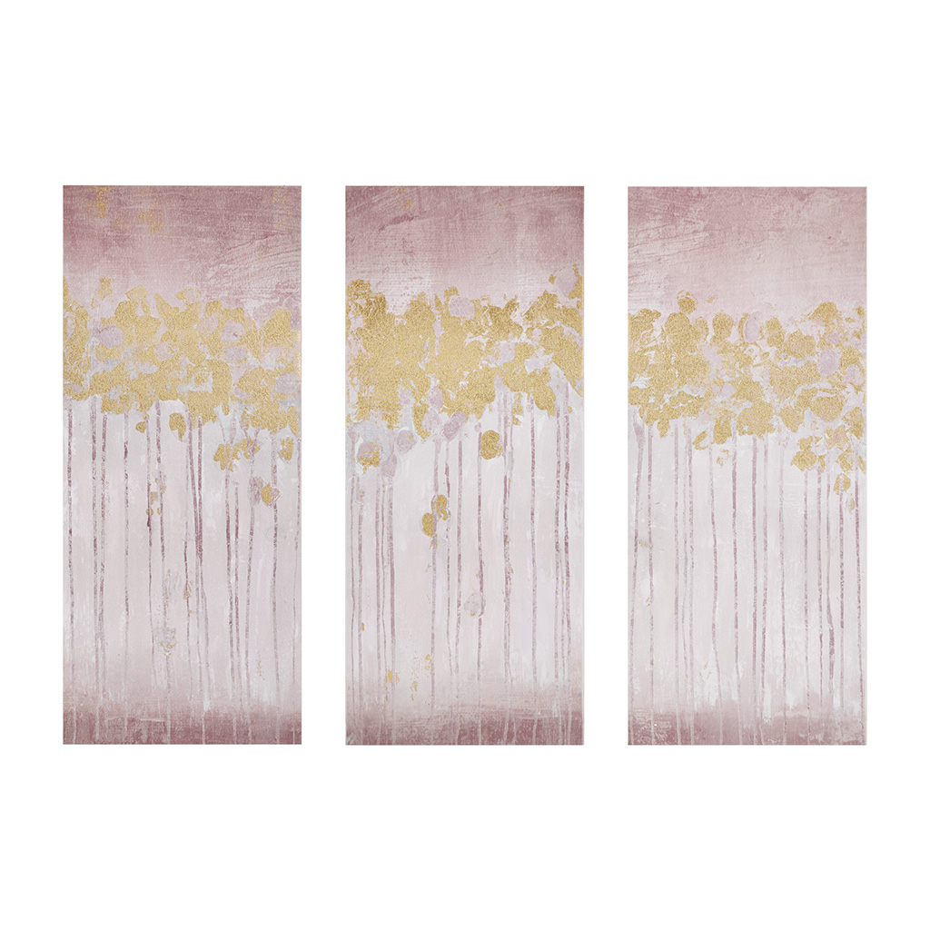 Twilight Forest Gold Foil Abstract 3-piece Canvas Wall Art Set