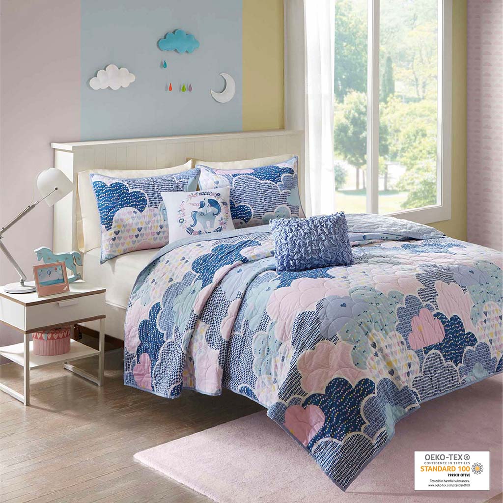 Cloud Reversible Cotton Quilt Set with Throw Pillows