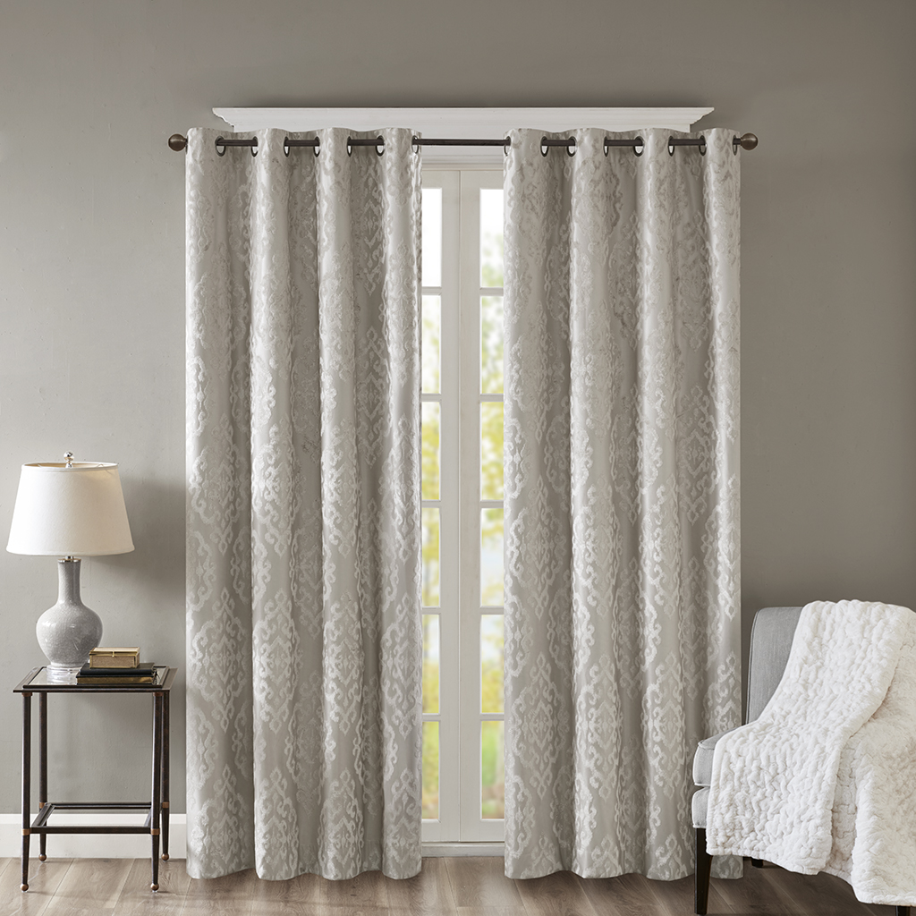 Mirage Knitted Jacquard Damask Total Blackout Grommet Top Curtain Panel